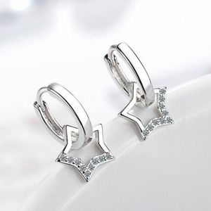 925 Sterling Silver Diamond Star Huggie Hoops